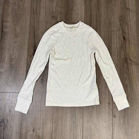Madewell Ribbed Crewneck Long-Sleeve Tee WMNS S Heather Cream Stretchy Pullover - Picture 4 of 9